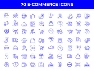 Set of line icons in linear style. Series - E-commerce and shopping. Online shopping cart, electronic purchase and sale on marketplaces. Conceptual pictogram and infographic DN1