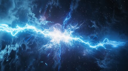 Futuristic explosion of plasma and glowing energy in the galaxy. Fractal lightning and cosmic waves. Perfect for illustrating the power and beauty of the universe in a sci-fi context.