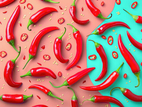 chilli peppers pattern on colored background