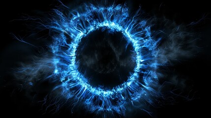 Powerful shockwave of energy with a burst and explosion of glowing particles. Dynamic waves and futuristic flow create a cosmic effect, capturing the essence of science, motion, and neon energy.