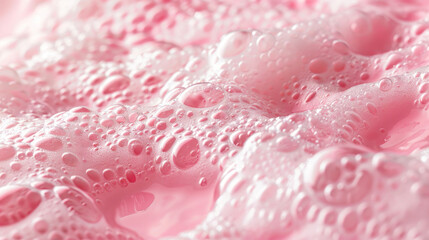 Soft and fluffy pink bath foam in close-up on a pink background
