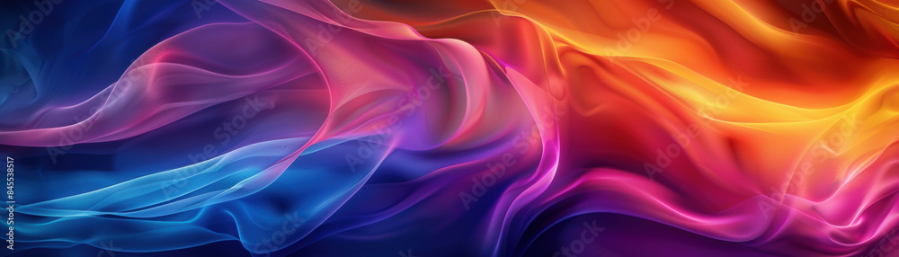Poster vibrant abstract swirl of colorful fabric flowing in dynamic waves, creating an immersive blend of e