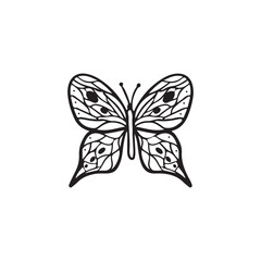 Beautiful realistic butterfly with dots in black isolated on white background. Hand drawn vector sketch illustration in doodle engraved line art vintage style. Tattoo design, lightness, flying insect.