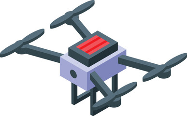 Illustration of a white drone flying with its four rotors spinning and a red light on