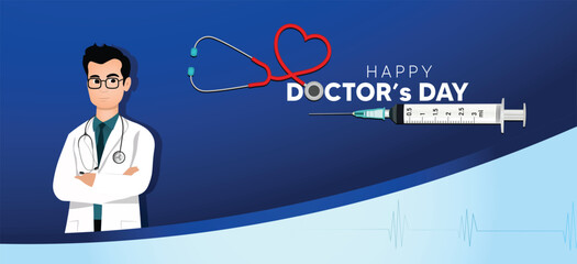 National Doctor's Day doctor with stethoscope vector poster 