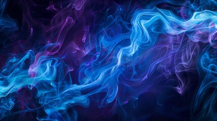 Obraz premium Vibrant swirls of blue and purple cigarette smoke creating abstract patterns against a dark background