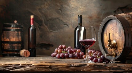 Vintage Wine Tasting Experience with Oak Barrel and Grapes