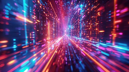 Obraz premium Illustrate a dynamic 3D scene, illuminated with vibrant colors and intricate lighting effects