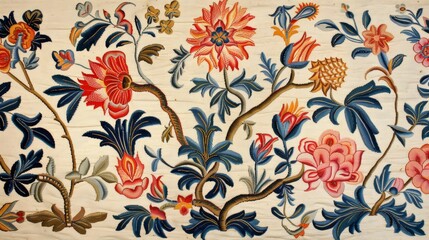 Vibrant Floral Pattern with Red and Blue Blooms