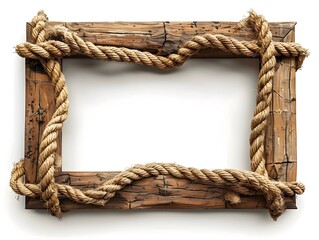Nautical Rope and Wooden Frame with Vintage Ship Decor Style © Thares2020