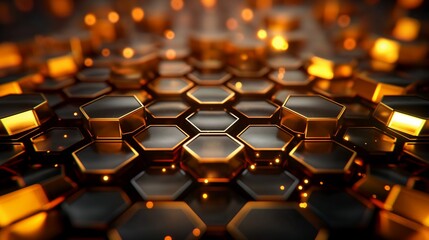 Obraz premium Glowing Hexagonal Pattern with Orange Lights