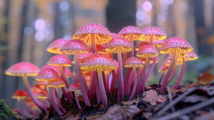 bioluminescent, psychedelic, mushrooms - Generative AI  