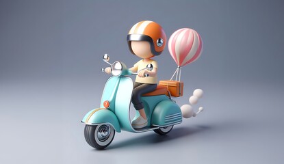 3d model with pastel color and against gray backdrop. 3d render of a scooter