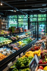Vibrant Supermarket Scene with Dedicated Gluten-Free Section Featuring Fresh Produce and Snacks