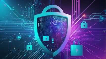 Secure internet connection, cybersecurity concept digital design, unique illustration related to technology, cyberspace and computer in purple & 
 blue theme