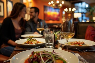 Intimate Gluten-Free Dining Experience at a Vibrant Restaurant with Beautifully Plated Dishes