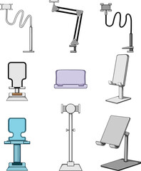 table phone holder set cartoon. laptop smart, cell view, side computer table phone holder sign. isolated symbol vector illustration