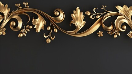 Floral background in gold with decorative elements like swirls and leaves