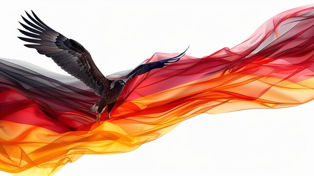 The flag of Germany with a black eagle, white background, super realistic, copy space