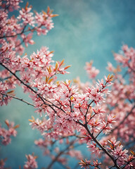 a close up of a tree with pink flowers in bloom

