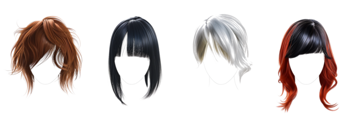 modern stylish hair wig isolated on transparent background 