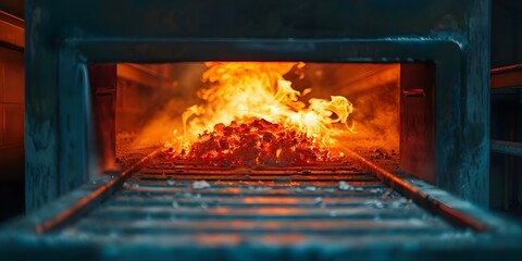 Understanding the Cremation Process Intense Heat and Flames in a Crematorium. Concept Cremation Process, Intense Heat, Flames, Crematorium Operations, Environmental Impact