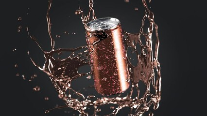 Soda can falling drink splash slow motion, depth of field - Powered by Adobe