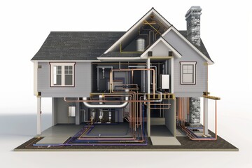 Detailed Diagram of House Plumbing System with Highlighted Inspection Areas - Design for Educational Use