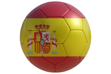 Obraz premium Football ball with spanish flag isolated on white transparent. Soccer in Spain