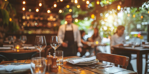 Elegant Restaurant Table Setting with Warm Ambiance Wine Glasses