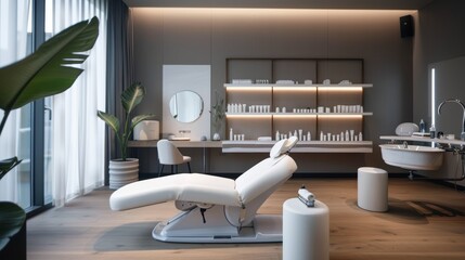 Modern Beauty Clinic with Advanced Cosmetic Devices and Minimalist Decor Design for Print or Poster