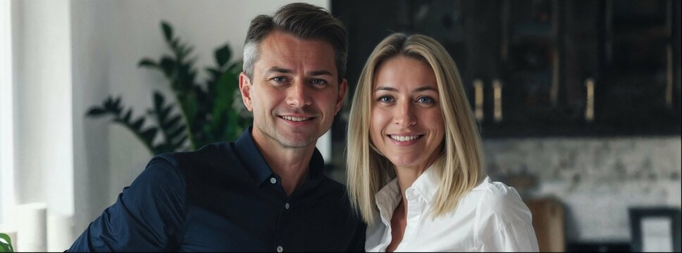 A happy couple at home. Close up portraits.