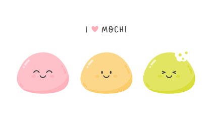 Cute mochi characters set with kawaii face