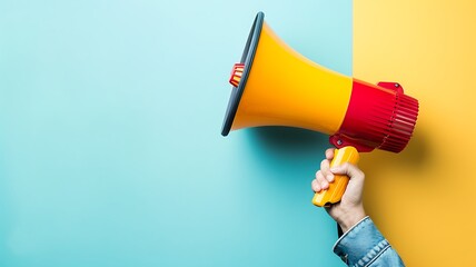 Hand holding megaphone, marketing and sales