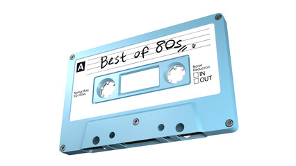 A classic old cassette tape for music or audio recording with transparent background. 3D rendering.