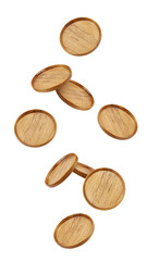 Falling Wooden Plate, isolated on white background, full depth of field