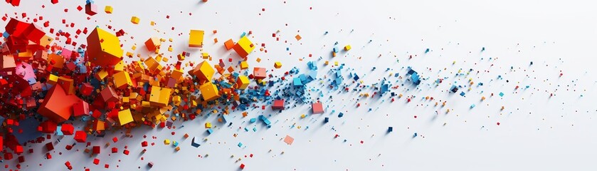 A colorful explosion of blocks in a rainbow pattern