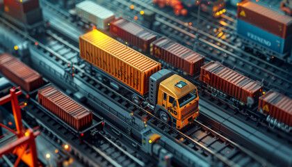 Obraz premium Cross border Transportation, Visuals of trucks, trains, and cargo ships crossing borders, symbolizing the movement of goods between countries