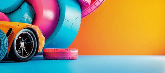 Vibrant Poster Promoting Buy One, Get One Free Offer on Car Parts with Bold Colors and Clear Text