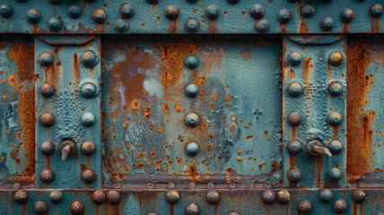 Rusted metal surface with bolts.