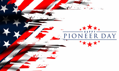 Happy Pioneer Day Stylish Text with US flag illustration Design