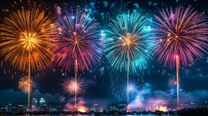 Fototapeta premium Patriotic Fireworks: A festive 4th of July fireworks show.