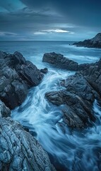 Obraz premium Experience the calming ambiance of a picturesque blue sea landscape on your screen