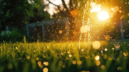 Soothing Sprinkler: Close-Up of Garden Watering