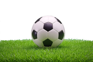 Fototapeta premium Isolated soccer ball resting on a green field, ready for play and team sports, transparent background