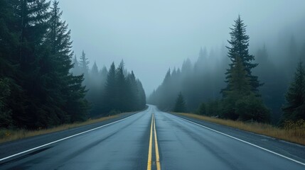 Fototapeta premium Veiled Path: Highway Through the Verdant Wilderness