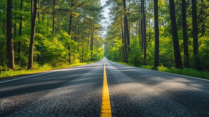 Fototapeta premium Foliage Freeway: Speeding into the Heart of the Forest