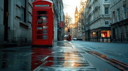 Urban Street with Classic Telephone Booth