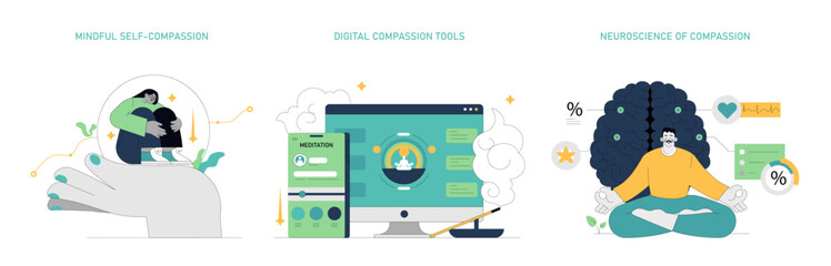 Compassion Focused Therapy. Flat Vector Illustration