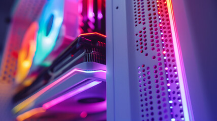 A gaming computer internals with RGB lighting